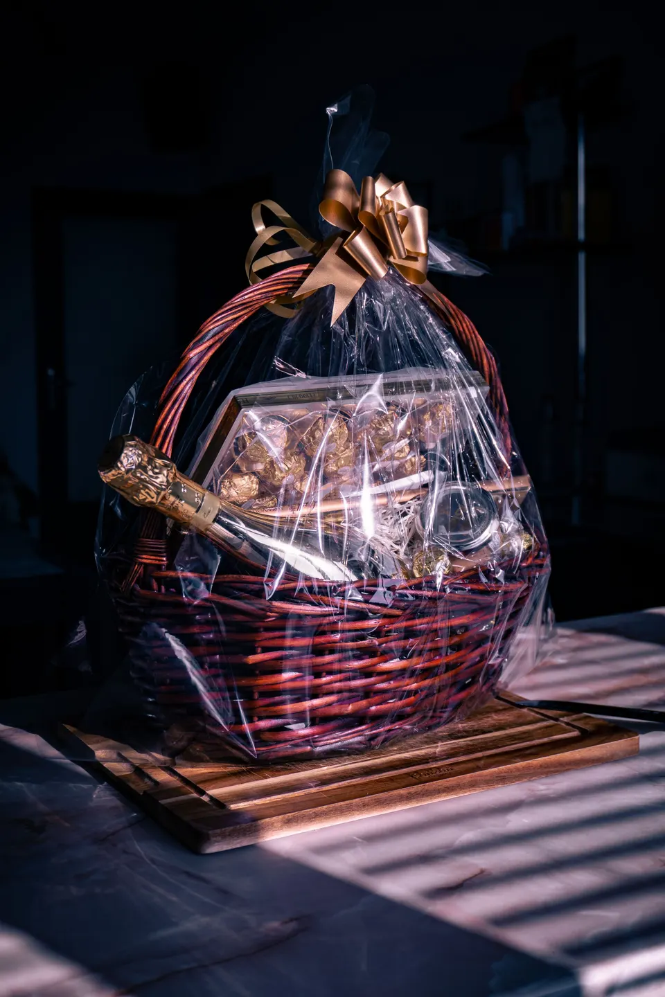 A premium hamper with chocolates and sparkling juice